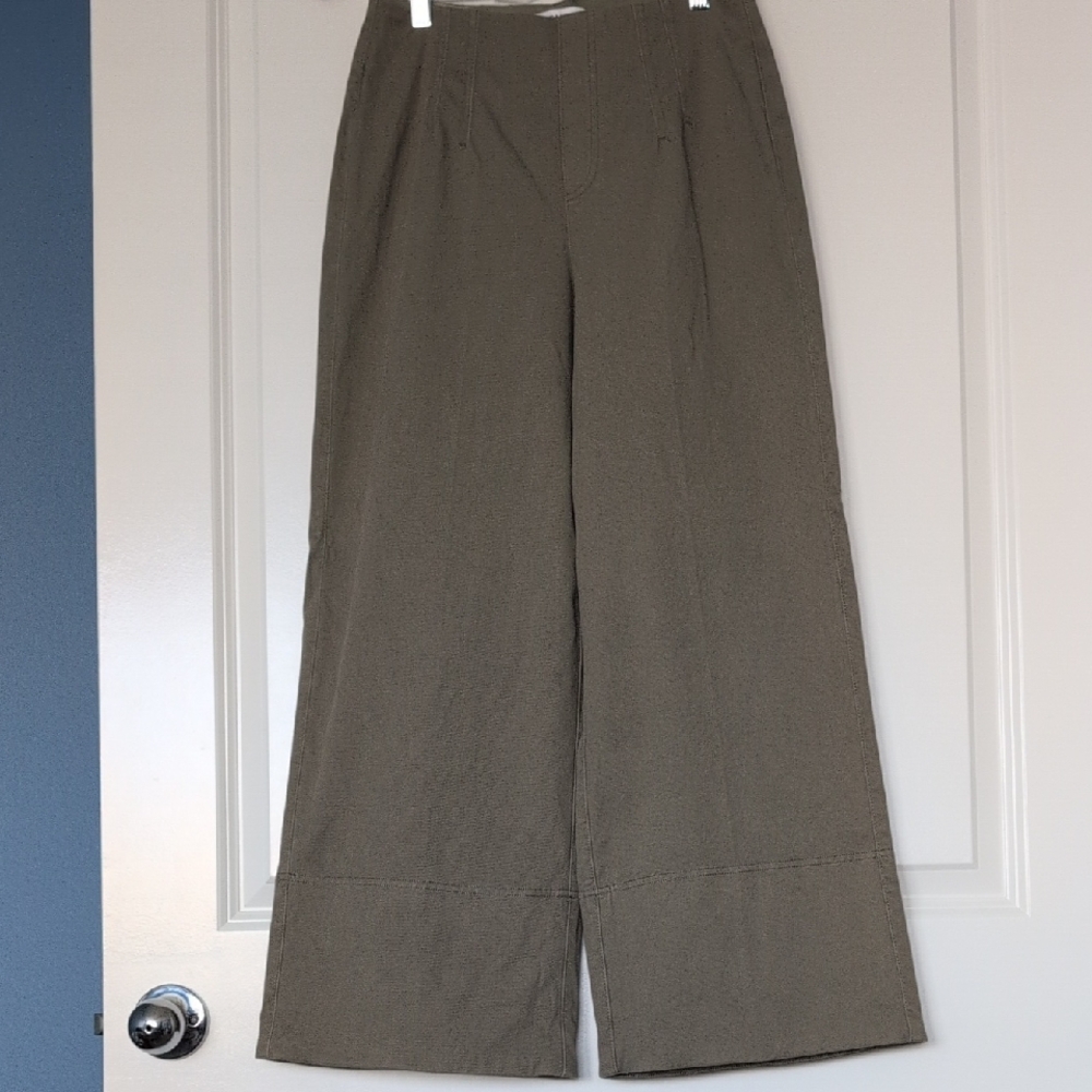 SPANX Women's Stretch Twill Cropped Wide Leg Pull-on Pants In Olive Green
